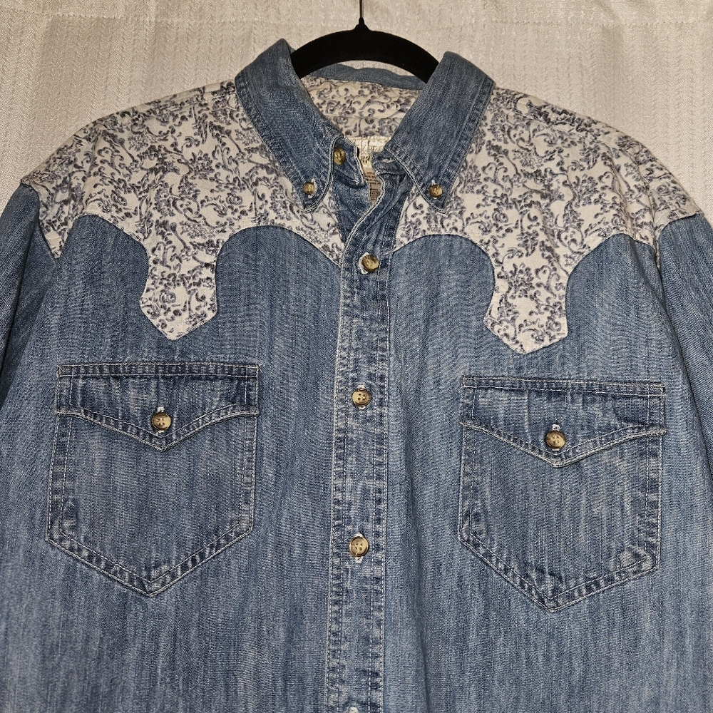 Express Rider Denim Western Shirt Mens L Vintage Ranch - Picture 3 of 5